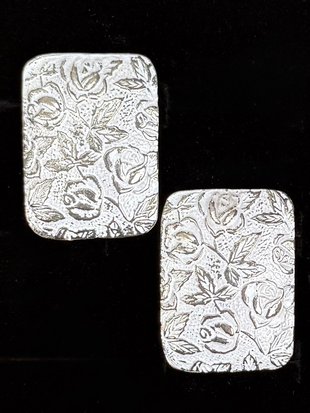Vintage Floral Embossed Silverstone Pierced Earrings